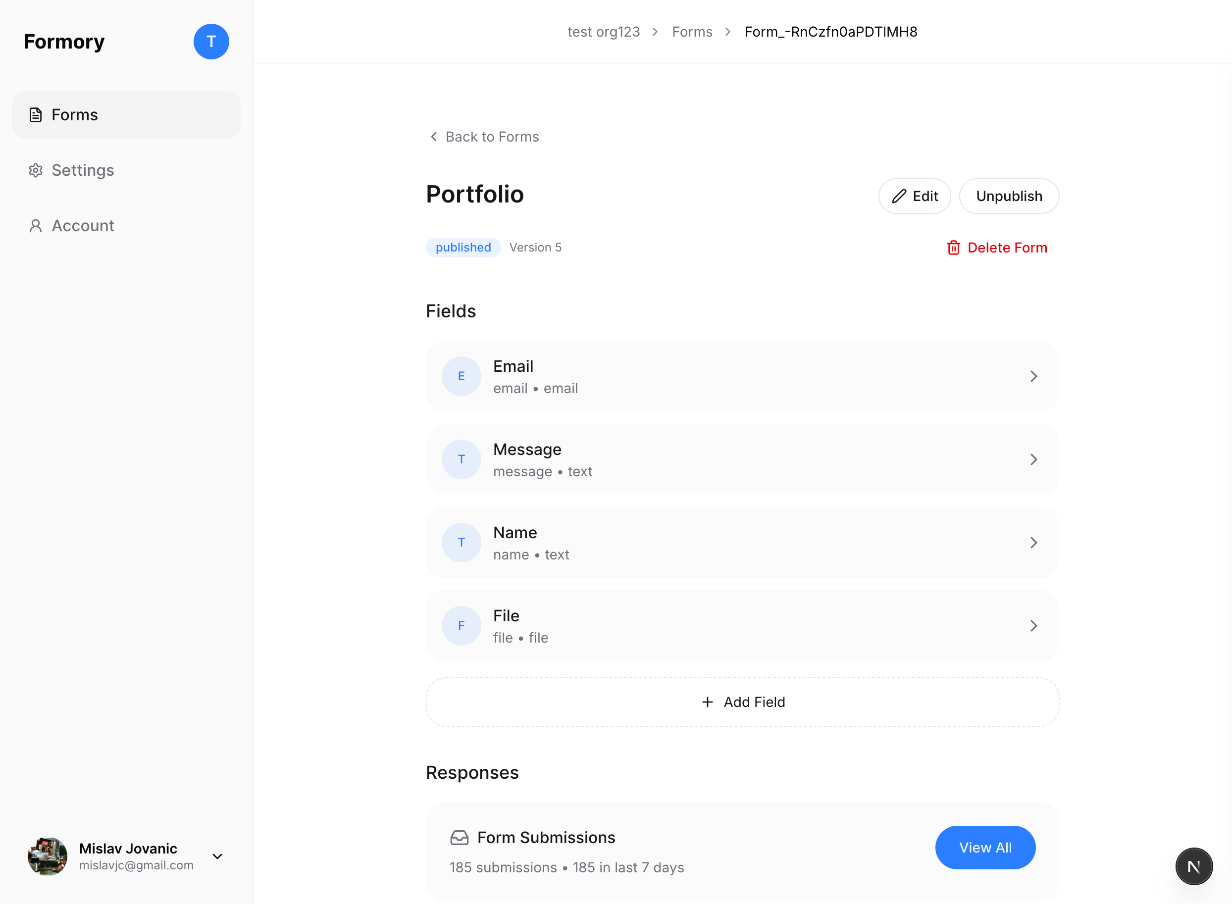 Formory form interface preview